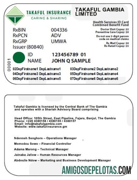 Cartão de seguro saúde da Gâmbia amostra